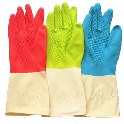 Làm dày găng tay cao su công nghiệp hai màu 320mm Flock Lining Kháng hóa chất