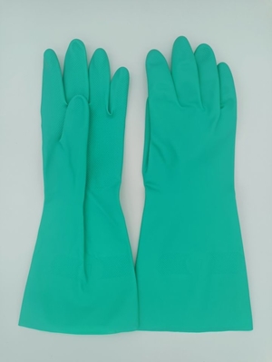 Lớp lót Flocked Găng tay chống dung môi Nitrile Gia dụng Găng tay Nitrile chống hóa chất màu xanh lá cây