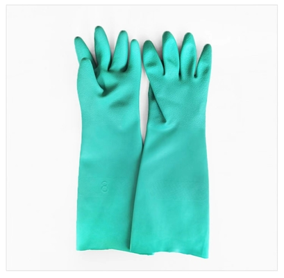 22 Mil Green Nitrile Glove Dung môi Dầu cô lập 18 inch Flocked Lining