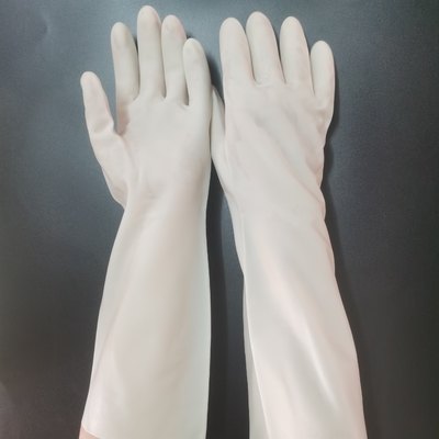 Găng tay rửa bát đĩa Nitrile màu trắng 38cm Gia dụng không khóa Lót Cuff cực dài