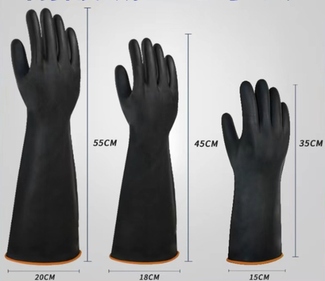 Găng tay cao su đen công nghiệp Không khóa Lớp lót 60CM Găng tay còng siêu dài