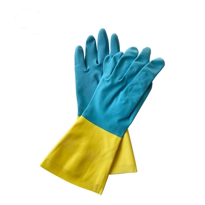 Găng tay công nghiệp chống rò rỉ Neoprene hai màu Màu xanh lam Vàng Chống cắt hóa chất