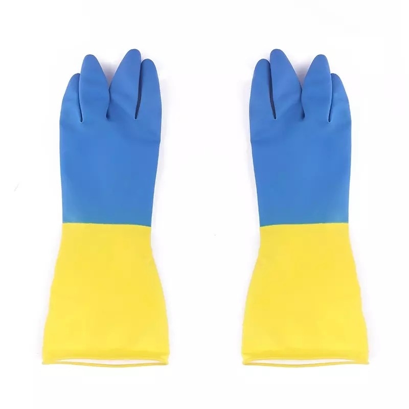 Găng tay cao su chống hóa chất Bicolor Găng tay cao su trong vườn Rửa chén Găng tay cao su chống hóa chất