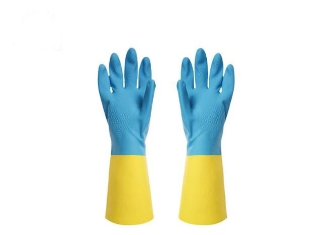 Găng tay hóa chất cao su tổng hợp công nghiệp Bicolor Găng tay cao su chịu nhiệt Flock