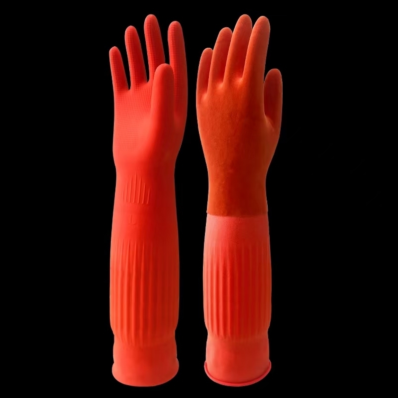 Độ dày ngón tay 038cm Extra Long Cuff Latex Gloves Waterproof Small Medium Large Xlarge Gloves bảo vệ cho công nghiệp